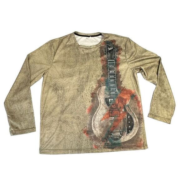 Printed Electric Guitar AOP design Long sleeve tech fabric T-shirt  size XL - Picture 2 of 9
